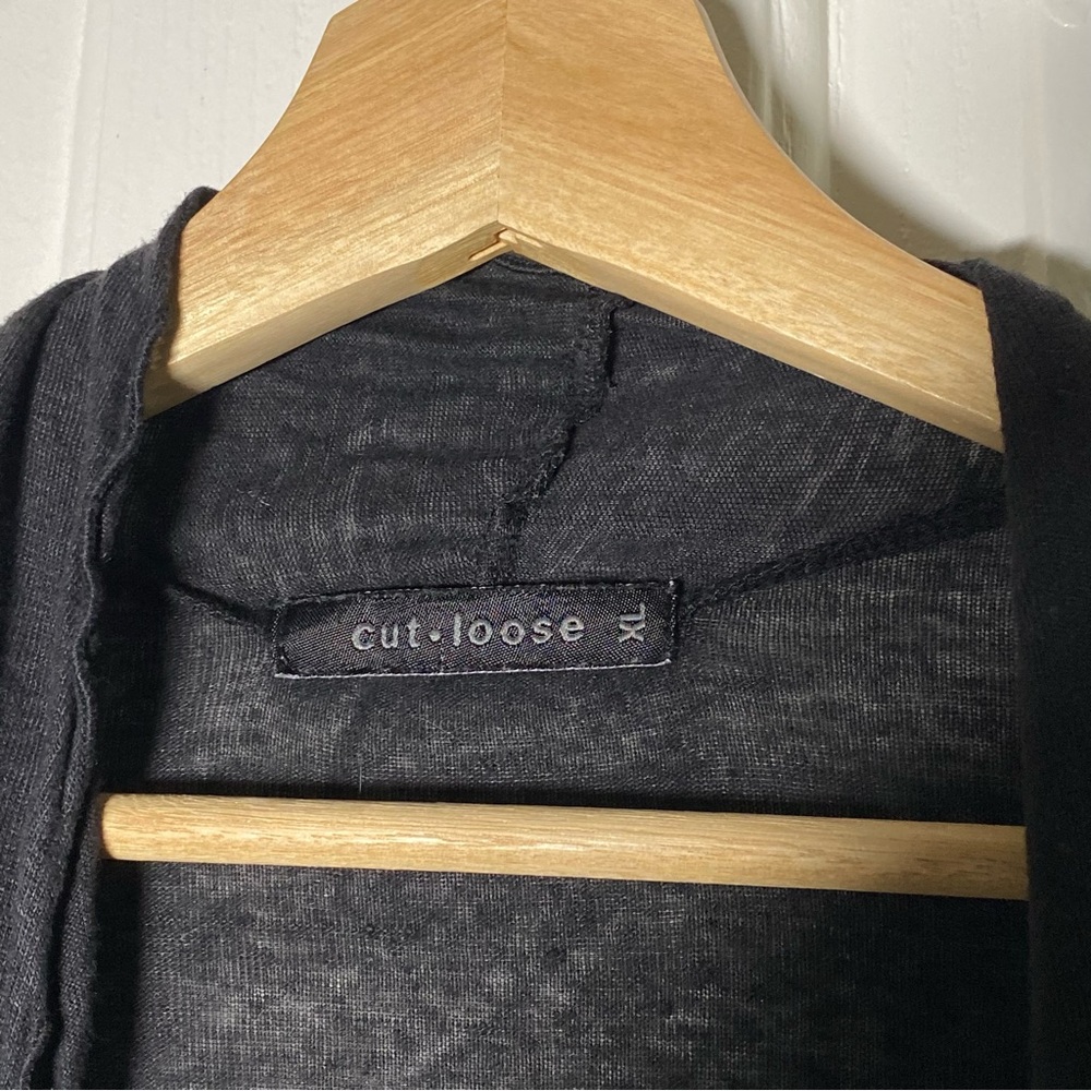 Cut Loose Linen Cropped Open Front Black Cardigan Size XLarge Layering Lagenlook - Picture 6 of 8